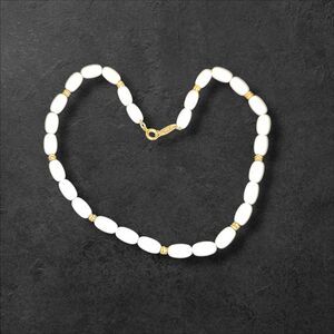 Vintage Direction One White Acrylic Bead Choker Collar Necklace Gold Accents 14"